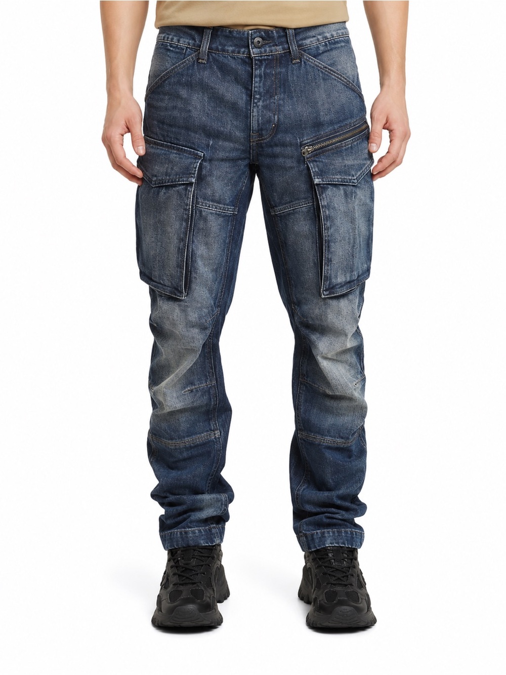 Rovic Zip 3D Straight Tapered 33x32 0694 Jeans blue mens cargo zipper utility